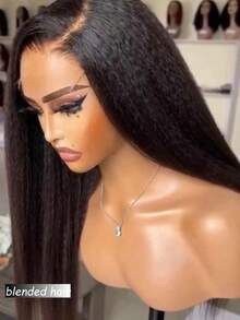 卷曲直发假发，真人混纺发丝，13x4高清透明蕾丝前假发，真人混纺发丝，预先拔毛，带婴儿发，Yaki直发前假发，女士款，180密度真人混纺发丝假发，无胶巴西原生发，8-36英寸，自然黑 - 自然色&黑色系 - 查看 3