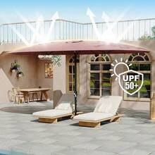 13 FT Large Double-Sided Rectangle Patio Umbrella – Crank Handle & Tilt Adjustment, Waterproof Polyester Canopy for Garden/Pool - burdeos - Ver 6