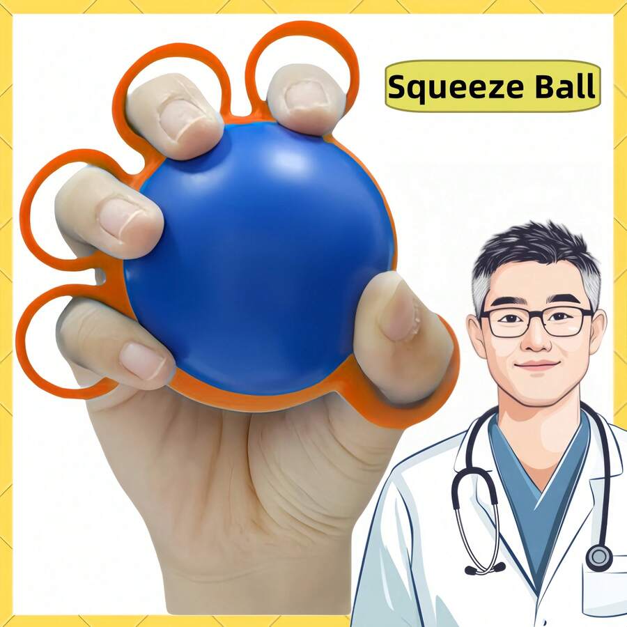 Finger Exercise Ball Hand Rehabilitation Trainer Grip Strength Enhancer Stress Relief Tool - 6.8cm Blue Ball + Yellow - View 1