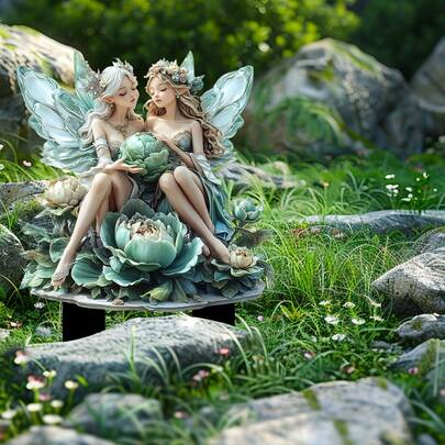 2D Acrylic Green Fairy Sisters Garden Stake Outdoor Yard Decor