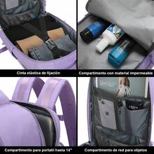 Ryanair Cabin Backpack 40x20x25cm (20L) | Waterproof Travel Backpack Compatible With 14-Inch Laptop With Charging Port | Heavy-Duty Carry-On Luggage | Multi-Purpose - Khaki/Purple/Navy/Black/Pink - 紫丁香色 - 查看 4