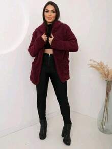 Simple Casual Party Woolen Fabric Fuzzy Coat Everyday Winter - Burgundy - View 4