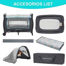 Cuna Corral Bebé Multifunción Con Cambiador Y Mosquitero Gris Poliéster - Gris - Ver 9