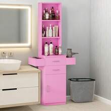 Salon Stations For Hair Stylist, Barber Station Hair Salon Station, Beauty Salon Spa Equipment With 2 Drawers, Storage Cabinet, 6 Hair Dryer Holders For Hair Styling, Black/ Pink/ White - Pink - View 8