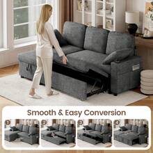 2 Seater Sofa Bed, 3 In 1 Convertible Corner Sofa Bed, 190cm Pull Out Linen Double Sleeper Chair With Pocket And Adjustable Backrest For Living Room - Chenille Dark Grey - 3-seater - View 8