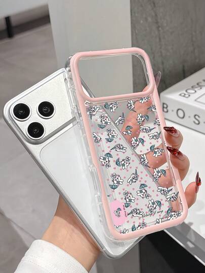Funda de teléfono suave y resistente a los golpes con estampado de conejo paraguas, diseño minimalista de corazón con color de contraste transparente, adecuada para uso diario y vacaciones, compatible con iPhone 15/15 Pro/15 Plus/16/16 Pro/16 Pro Max/17/17 Pro/Air/17 Pro Max/13/13 Mini/13 Pro Max/12/12 Pro Max/11/11 Pro Max