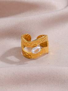 1枚时尚奢华不锈钢不对称几何立方氧化锆戒指，适合日常佩戴、派对、生日、订婚等场合。 - 金色 - 查看 12