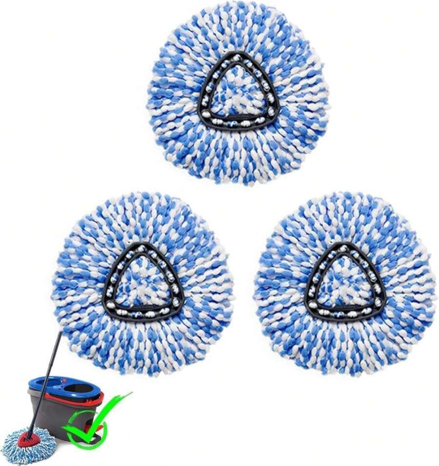 3 Pcs Spin Mop Replacement Heads, 360° Easy Wring Spin Mop 100% Microfiber Refill, Easy Cleaning Spin Mop Heads, 2 Tank System Replace Head For Easy House Cleaning Floor Mopping, Blue&Amp;White - ColorA - 查看 1