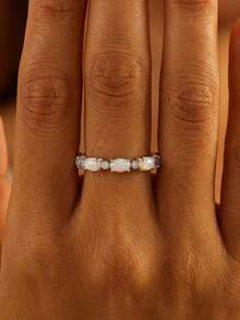 Newsoul 1 pièce Bague en zircone élégante et luxueuse, bague de promesse en argent sterling S925, bague éternelle, cadeau de bijoux exquis pour femmes - Argent - Voir 4
