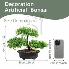 1pc Artificial Potted Plant Tree, Light Green Leaves With Black Planter, Approx. 20cm Tall, Artificial Green Plant, Suitable For Home And Office Decor | Ideal For Bookshelf, Desk, Bathroom | Rustic Style, Holiday Decor, Valentine's Day, Spring/Summer Decoration, Home Accessory - Green -b - View 3