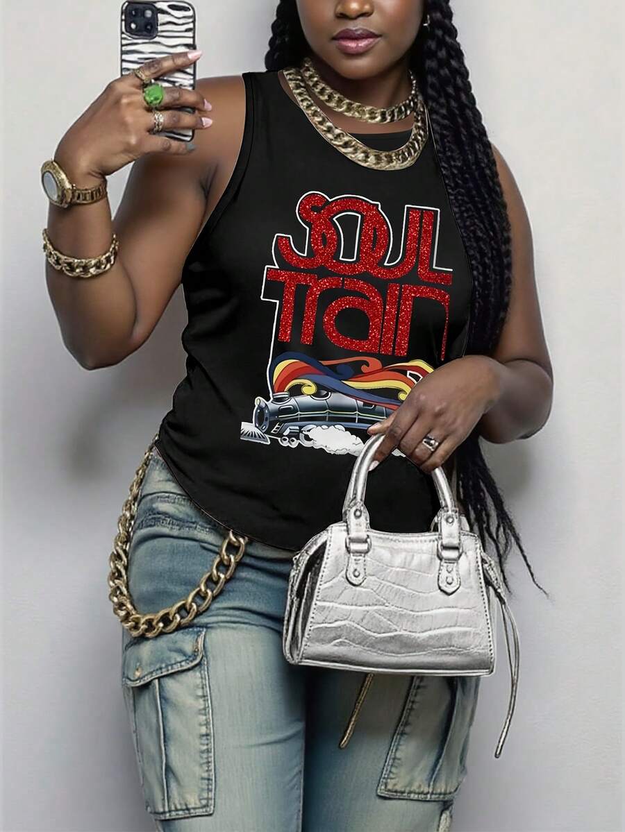 Plus Size -Women's Summer Casual Tank Top, Vintage Style Patterned Sleeveless Top-1XL-5XL - màu đen - Xem 1