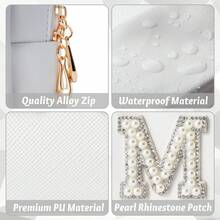 Bridal Makeup Bag, Etercycle Bridal Gift Sparkling Pearl Letter Rhinestone Embellished Makeup Bag, Waterproof PU Travel Toiletry Bag Suitable For Bachelorette Party, Bride, Wedding (Silver) - BRIDE - View 5