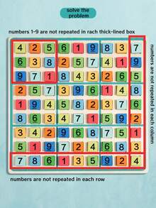 木制彩虹九宫格数独益智游戏套装，含数独书，桌面益智互动游戏玩具，适合男孩女孩逻辑思维训练，儿童生日礼物，数学学习教育玩具 - 彩色 - 查看 7