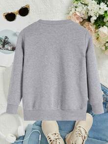 This Disney Girls' Sweatshirt Features A Creative Minnie Mouse Letter And Cartoon Print. It's A Round Neck Sweatshirt Perfect For Autumn And Winter, Made Of Soft And Comfortable Fabric, Suitable For Everyday Wear, Shopping, School, And Casual Occasions. It Also Makes A Wonderful Gift. - 灰色 - 查看 2