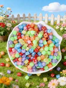 300/600/1000pcs Mixed Color Acrylic Letter Pattern Square Spacer Beads For Jewelry Making - Multicolor - View 10