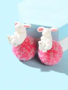 1对复活节甜美白兔粉色毛绒球耳钉，女士节日礼物首饰 - 彩色 - 查看 7