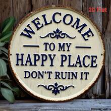 ️2D Flat, Antique Metal Welcome Sign - Welcome To My Happy Place, Don't Ruin It -.8X.8inch , Vintage Iron Wall Decoration With Floral Decoration, Suitable For Home, Porch, Garden, Cafe, Bar, Etc., Outdoor Vintage Iron Wall Art, Metal Wall Decoration,Valentines Decor,Wall Decor,Room Decor,Bathroom Deccor,Home Decor,Wall Art,Welcome Metal Sign,Vintage Iron Plaque,2D Wall Art,Porch Garden Decor,Antique Wall Sign,Home Wall Plaque,Cafe Bar Decor,Floral Metal Art,Outdoor Iron Sign,Retro Wall Plaque - A - Xem 8
