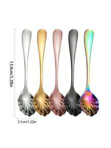 1pc Stainless Steel Shell Shaped Long Handle Dessert Spoon, Stainless Steel Shell Spoon, Coffee Stirring Spoon, Household Western Cake Spoon, Ice Cream Spoon - Multicolor - View 3