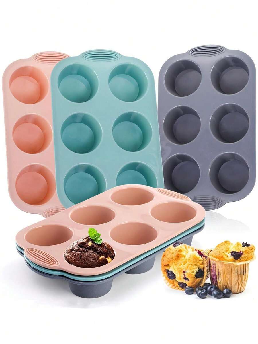 6杯硅胶煎饼模具，不粘耐热煎饼烤盘，圆形煎饼纸杯蛋糕模具，厨房烤箱蛋糕模具，硅胶烤盘，硅胶冰格，不粘迷你面包烤盘