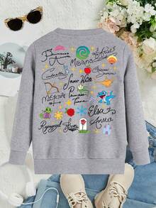 This Disney Girls' Sweatshirt Features A Creative Double-Sided Print Of The Moana Princess Lettering And Cartoon. It's A Round Neck Sweatshirt Perfect For Autumn And Winter, Made Of Soft And Comfortable Fabric, Suitable For Everyday Wear, Shopping, School, And Casual Occasions. It Also Makes A Wonderful Gift. - Grey - View 3