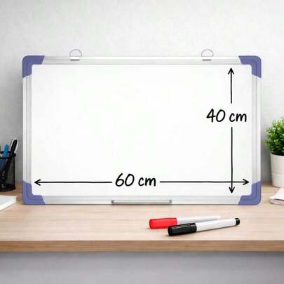 Pizarra Blanca Magnética de Borrado en Seco con Marco de Aluminio y Esquinas Azules, Superficie Lisa para Oficina, Escuela y Hogar