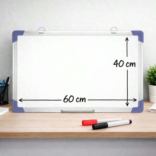Pizarra Blanca Magnética de Borrado en Seco con Marco de Aluminio y Esquinas Azules, Superficie Lisa para Oficina, Escuela y Hogar