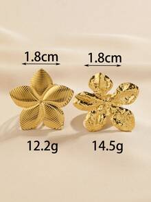 2pcs Stainless Steel Fashion Exaggerated Gold-Colored Flower Open Ring Set, Suitable For Women's Daily Wear Or Gift Giving - Yellow Gold - View 4