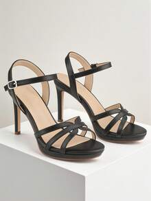 MERUMOTE NEW Women's Fashion Stiletto Heeled Sandals 3.74" Heel Platform Round Toe Heels Crisscross Strappy Shoes For Daily,Prom - màu đen - Xem 2