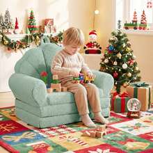 Fold-Out Kids Sofa 2-In-1 Convertible Toddler Couch & Lounger With Non-Slip Base Beige/Green/Pink - 綠色 - 查看 1