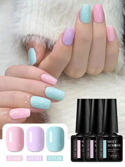MEET ACROSS 3pcs 7ml Macaron Color Gel Nail Polish Set HEMA TPO FREE Semi Permanent Soak Off UV Gel Varnish Long Lasting DIY Nail Art Design All For Decoration Manicure Kits Painting Gel Vernis For Summer Nails, Nail Supplies For Home And Salon