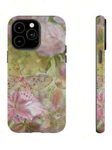 Funda para teléfono con cobertura total, a prueba de golpes, con diseño artístico de acuarela de mariposas florales rosas y hojas verdes, compatible con iPhone 17, 16, 15, 14, 13, 12, 11, PRO MAX, PLUS, así como con otros modelos. - Blanco - Ver 1