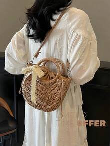 [US-Based Shipping]Leisure Handbag Crossbody Bag,Bohemian Lace Bow Straw Crossbody Bag For Women – Hollow Woven Rattan Handbag With Top Handle, Summer Beach Tote Purse, Vintage Lace Decor Shoulder Bag Perfect For Vacation, Beach Trips And Daily Outings, Boho Chic Mini Basket Bag,Summer,Women Bags For Vacation,Holiday, Straw Purse, Straw Beach Bag, Beach Necessities, Beach Essentials,Beach Stuff & Summer Essentials, Fashionable Vacation Bag For Summer - 卡其色 - 查看 10