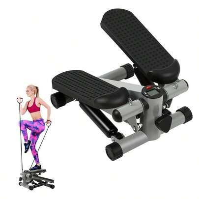 Mini Stepper Air Stair Climber With Resistance Band, Home Cardio Stepper, Sturdy Hydraulic System, Adjustable Stride Height, For Healthy Cardio Fitness, Available In Grey, White, Pink, Black With Mat, Rose Red With Mat