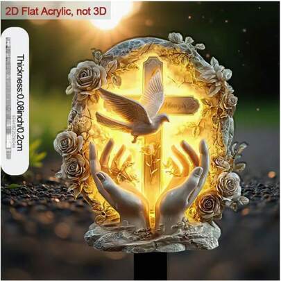 1pc 2D Acrylic Garden Stake | Decorative Pointed Base With Hand, Dove, Cross And Rose, Artistic Style, Suitable For Patio And Planters, Great For Outdoor Use And Lawn Decor