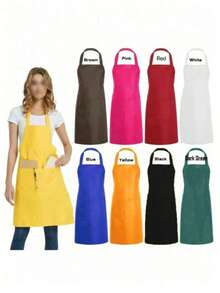 Polyester Apron With Wide Trim, Minimalist Black Apron With Pockets - A - View 9