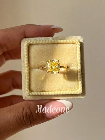 Stylever 1枚925纯银方形单钻立方氧化锆戒指，女士时尚结婚周年纪念礼物，精致珠宝，日常装饰