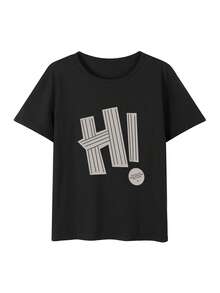 Spring/Summer New Women Niche Design Letter Print Casual Round Neck Versatile Teenage Short Sleeve T-Shirt - Black - View 3