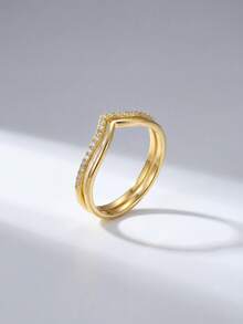 1pc 925 Sterling Silver Smooth V-Shaped Ring, Suitable For Women, Elegant Crystal Earrings, Exquisite Jewelry - Gold - View 57