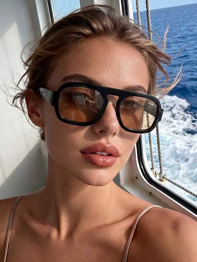 1 Pair Retro Square High-End Fashion Glasses, Casual Street Style Classic Glasses, Suitable For Beach Accessories, Women, Summer Beach Vacation, Outdoor, Casual Travel, Suitable For Outings, Back To School Season