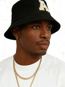 1 chiếc mũ tai bèo trơn màu unisex với 26 chữ cái, thoáng khí, chống nắng, đa năng cho các hoạt động ngoài trời, mũ chống nắng mùa hè cho nam, thích hợp cho các hoạt động ngoài trời mùa hè như đi bộ đường dài và câu cá. - màu đen - Xem 3