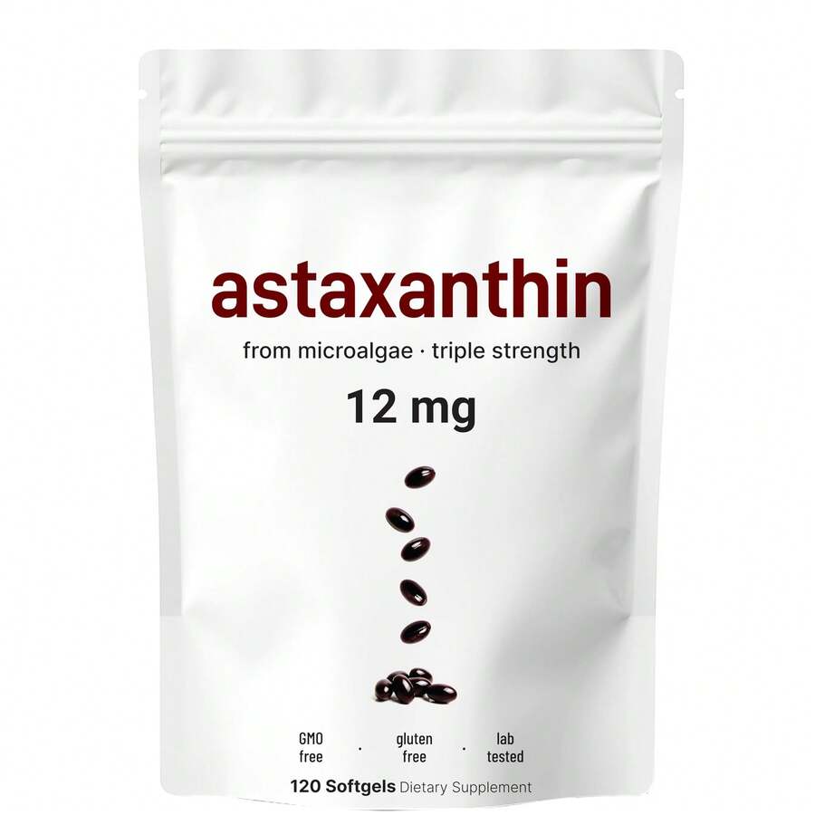 Astaxanthin 12mg With MCT Oil, 120 Softgels, 4 Month Supply | Premium Astaxanthin Antioxidant Supplements* | Fresh Microalgae Source | Triple Strength, Non-GMO, Gluten Free, No Soy - 1pc - 查看 1