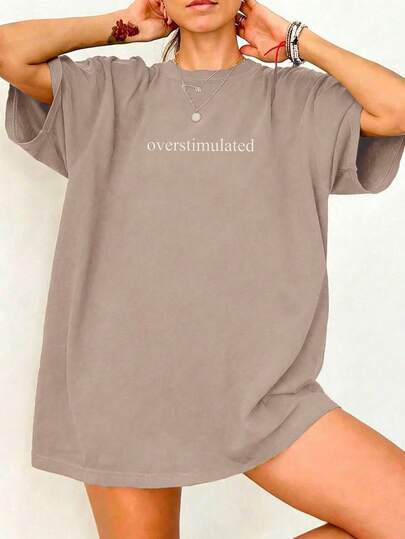 Oversized Women's Casual Overstimulated Graphic Short Sleeve T-Shirt