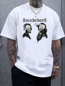Suicideboy Era Tour Graphics Print T-Shirts For Men Harajuku Hip Hop Rock Style T Shirts Unisex Fashion Oversized Street T Shirt Tee Comfortable Comfortable Streetwear,Suicideboy Skeleton Graphic 100% Cotton Print T-Shirt,Halloween Funny Graphic, Sports Leisure Tee,Soft Cotton - 白色 - 查看 1