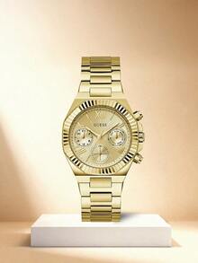 Guess 双色金银女士腕表，优雅不锈钢商务腕表，经典凸面白色旭日纹表盘多功能石英表，时尚专业风格配饰，优质金属表带，周年纪念/生日礼物 GW0769L2 - 銀色 - 查看 3