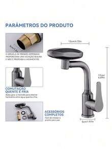 Torneira Monocomando Banheiro Cascata 360° 4 Modos Aço Acabamento Winda - Cinza escuro - Visão 2