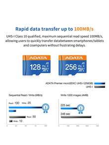 ADATA 32GB 64GB 128GB 高速 Micro SD 卡 AUSDX64GUICL10A1 版本，A1 C10 V10，100MB/s，适用于智能手机、行车记录仪、监控设备 - 查看 6