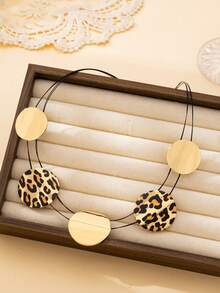 1件性感时尚金属动物纹几何圆环叠层项链，适合休闲、假日、派对等场合佩戴 - 金色的 - 查看 2