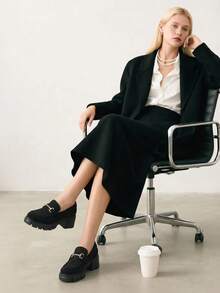 Women Chunky Heel Loafers, Platform Loafers, Slip On Casual Business Dress Versatile Shoes - 黑色 - 查看 3