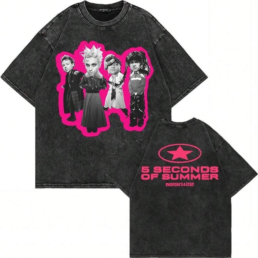 5SOS T-Shirt Graphic Print Washed Cotton Tees Unisex - 1 - 查看 1