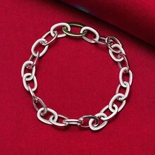 Pulsera de cadena con anillo de plata de ley 925 plateada para mujer y hombre, joya de moda para boda, compromiso y fiesta - Plateado - Ver 2